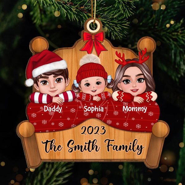 Christmas Family Laying On Bed Christmas Gift Personalized Wooden Ornament For Sale - Image 2