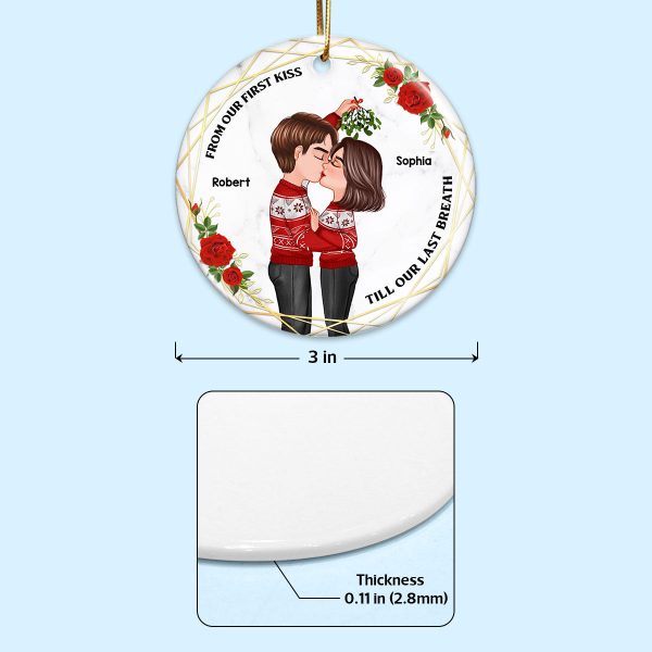 From Our First Kiss Couple Kissing Calendar Anniversary Keepsake Personalized Double Sided Circle Ornament For Cheap - Image 4