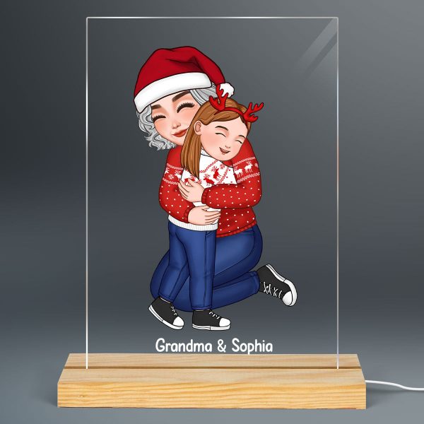 Cute Grandma Hugging GrandKid Christmas Gift For Granddaughter Grandson Personalized Acrylic LED Night Light on Sale - Image 2