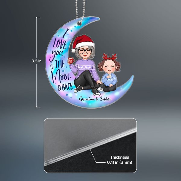Colorful Cute Grandma & Grandkid On Moon Christmas Gift For Granddaughter Grandson Personalized Acrylic Ornament Online Sale - Image 4