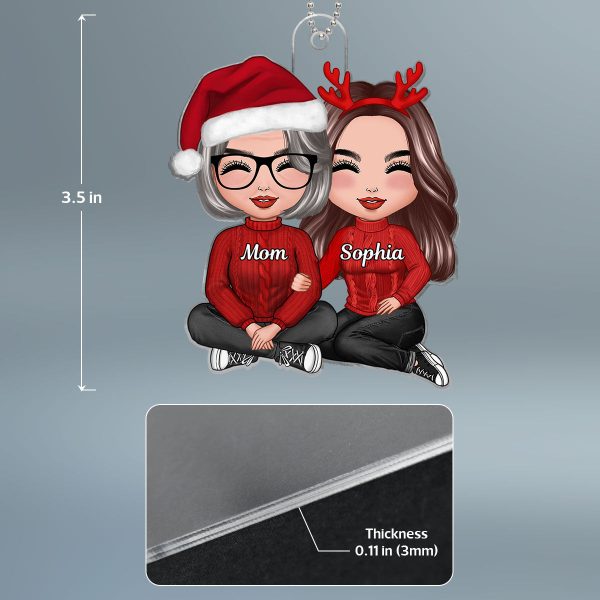 Doll Mom Daughter Grandma Teenage Granddaughter Sitting Hugging Christmas Personalized Acrylic Ornament Discount - Image 4
