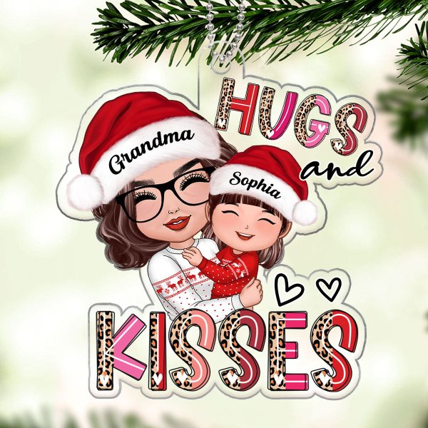 Hugs And Kisses Grandma Hugging Grandkid Personalized Acrylic Ornament For Cheap
