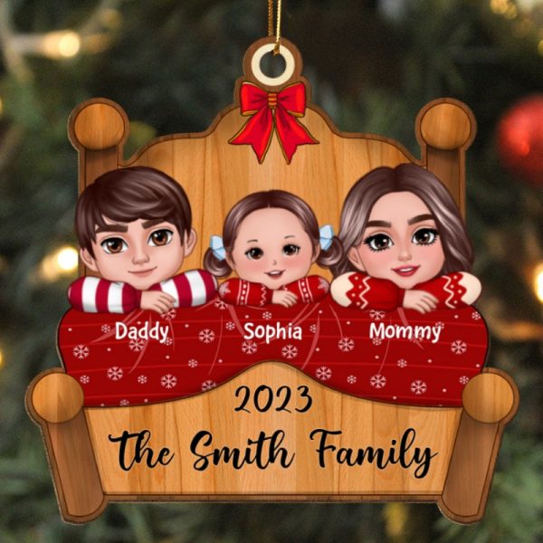 Christmas Family Laying On Bed Christmas Gift Personalized Wooden Ornament For Sale - Image 5
