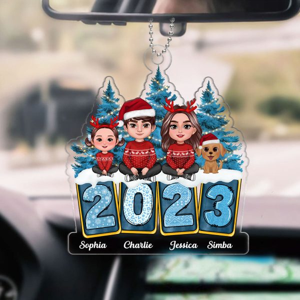 Family Sitting Crossed Legs Winter Vibes Yellow Blue Leopard Christmas Tree 2023 Personalized Acrylic Ornament For Cheap - Image 4