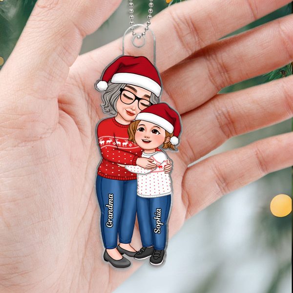 Grandma Grandkid Embracing Hugging Standing Christmas Gift Personalized Acrylic Ornament Discount - Image 3