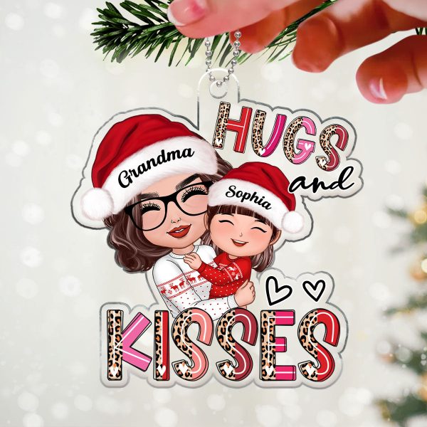 Hugs And Kisses Grandma Hugging Grandkid Personalized Acrylic Ornament For Cheap - Image 3