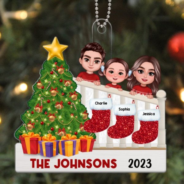 Family Peeking On Stairs Names On Stockings Personalized Acrylic Ornament For Discount - Image 5
