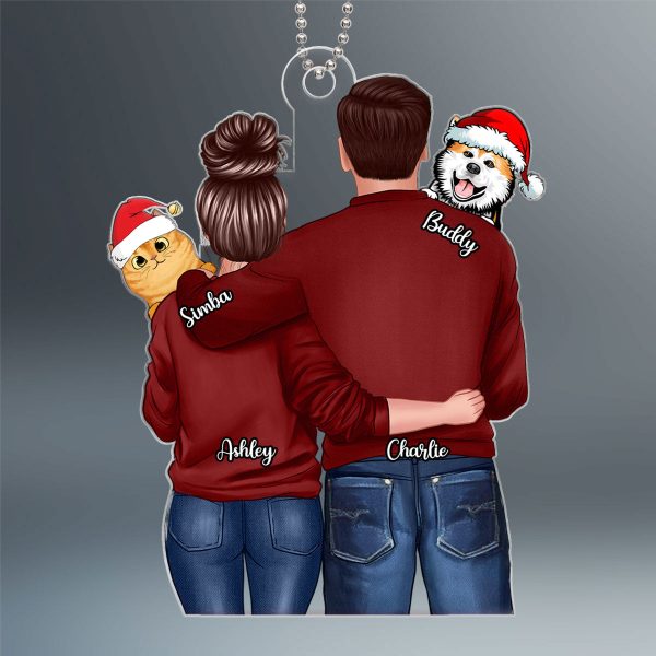 Couple Hugging Dogs Cats Personalized Acrylic Ornament Sale - Image 2