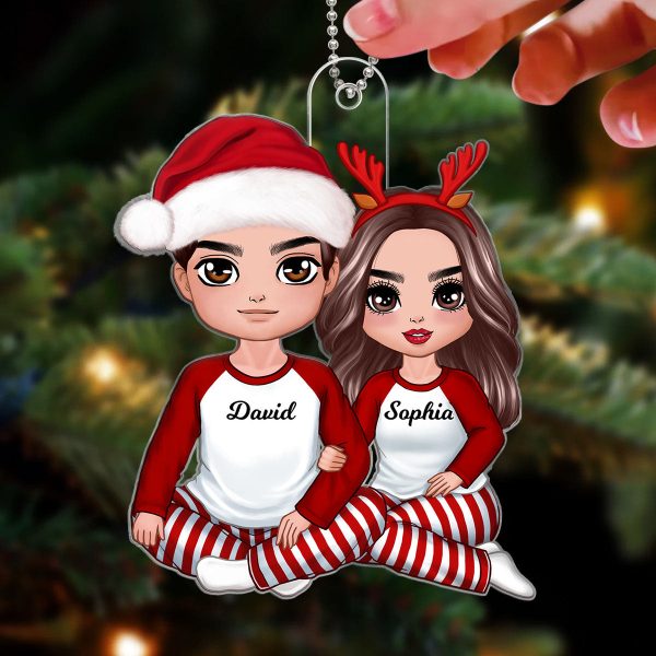 Christmas Doll Couple Sitting Hugging Personalized Acrylic Ornament For Cheap - Image 3