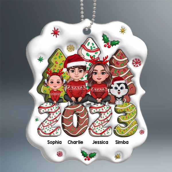 3D Family Crossed Legs Sitting Christmas Tree Cake Patterned Personalized Acrylic Ornament For Discount - Image 2