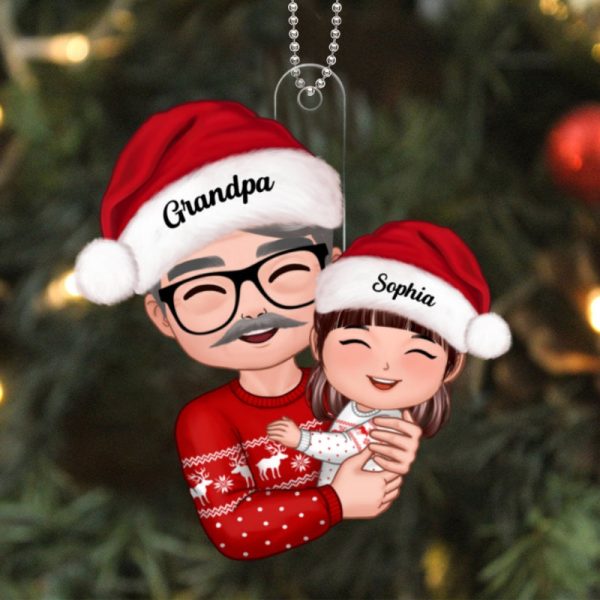 Doll Grandpa Hugging Kid Christmas Gift For Granddaughter Grandson Personalized Acrylic Ornament Online Sale - Image 5