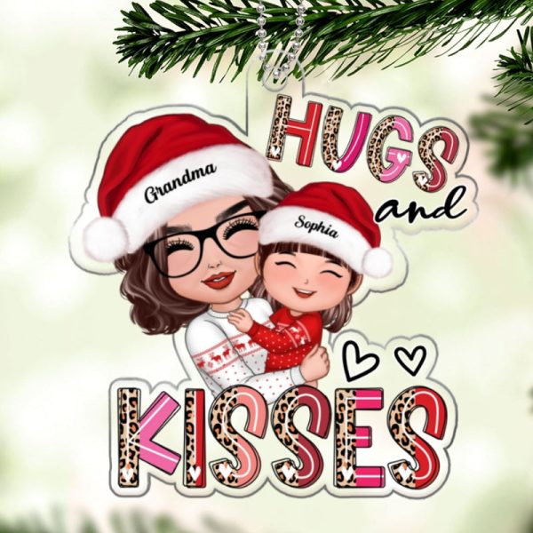 Hugs And Kisses Grandma Hugging Grandkid Personalized Acrylic Ornament For Cheap - Image 5