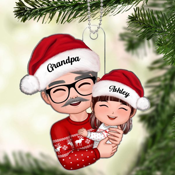 Doll Grandpa Hugging Kid Christmas Gift For Granddaughter Grandson Personalized Acrylic Ornament Online Sale