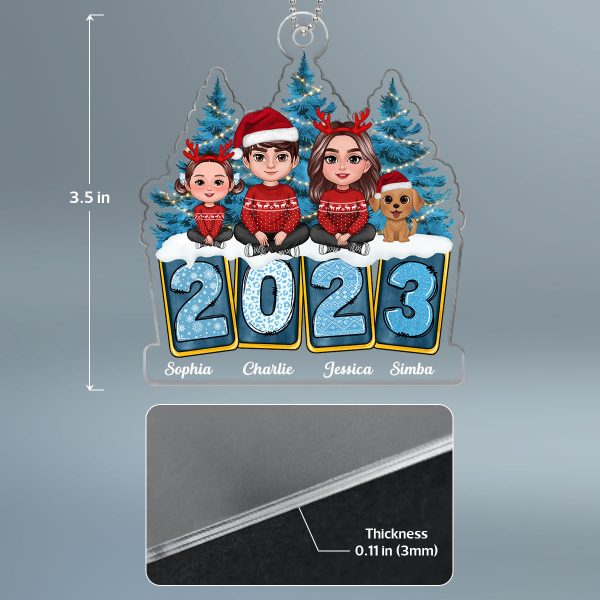 Family Sitting Crossed Legs Winter Vibes Yellow Blue Leopard Christmas Tree 2023 Personalized Acrylic Ornament For Cheap - Image 5