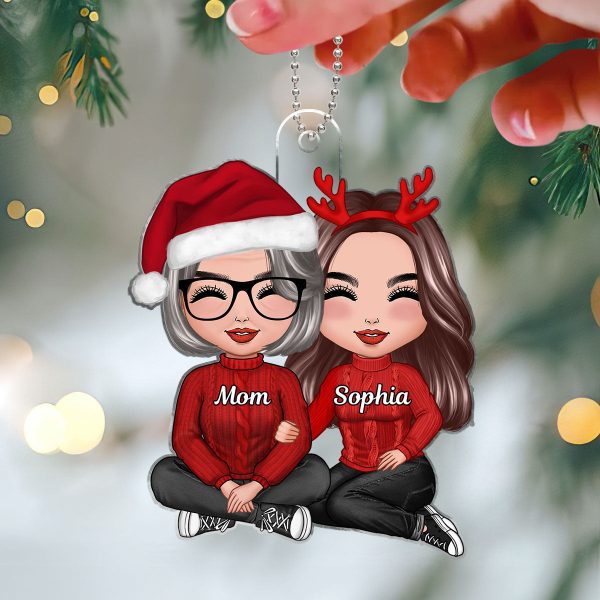 Doll Mom Daughter Grandma Teenage Granddaughter Sitting Hugging Christmas Personalized Acrylic Ornament Discount - Image 3