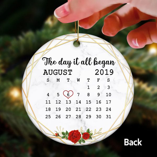 From Our First Kiss Couple Kissing Calendar Anniversary Keepsake Personalized Double Sided Circle Ornament For Cheap - Image 3