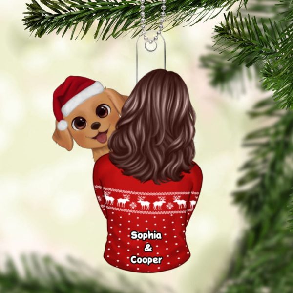 Dog Mom Holding Dog Christmas Personalized Acrylic Ornament on Sale - Image 5