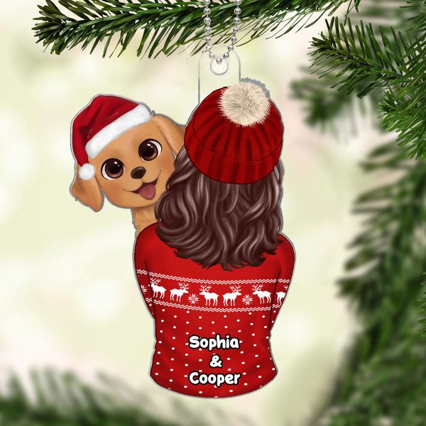 Dog Mom Holding Dog Christmas Personalized Acrylic Ornament on Sale