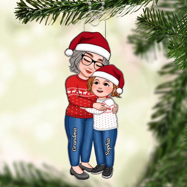 Grandma Grandkid Embracing Hugging Standing Christmas Gift Personalized Acrylic Ornament Discount