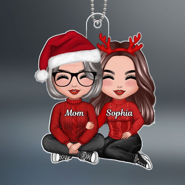 Doll Mom Daughter Grandma Teenage Granddaughter Sitting Hugging Christmas Personalized Acrylic Ornament Discount - Image 2