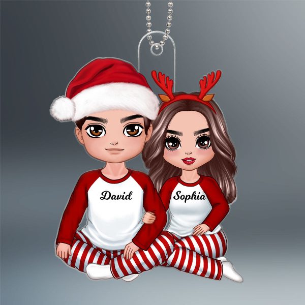 Christmas Doll Couple Sitting Hugging Personalized Acrylic Ornament For Cheap - Image 2