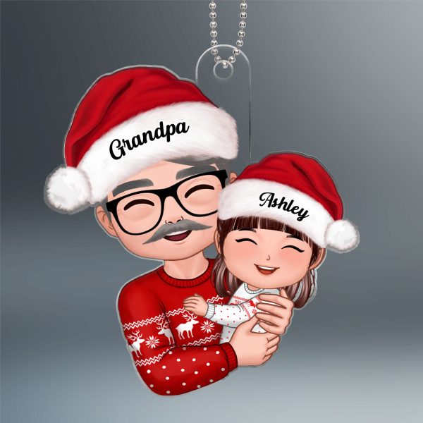 Doll Grandpa Hugging Kid Christmas Gift For Granddaughter Grandson Personalized Acrylic Ornament Online Sale - Image 2