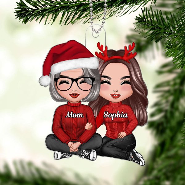 Doll Mom Daughter Grandma Teenage Granddaughter Sitting Hugging Christmas Personalized Acrylic Ornament Discount