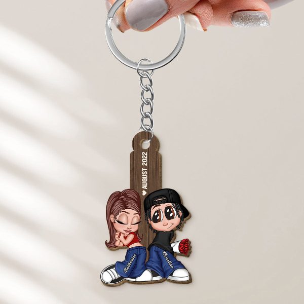 Y2K Couple Personalized Wooden Keychain, Gift For Him, For Her Sale - Image 3