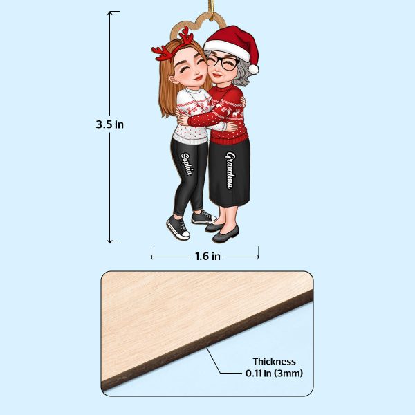 Grandma & Grandkid Hugging Christmas Gift For Teenage Adult Granddaughter Grandson Grandchildren Personalized Wooden Ornament Online Sale - Image 4