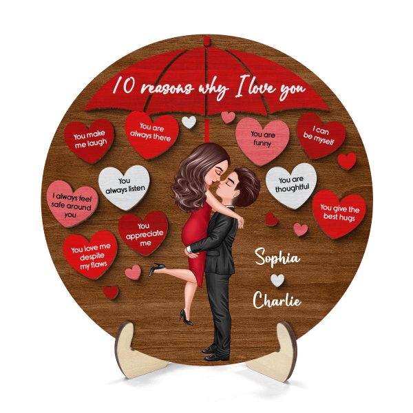 Reasons I Love You Couple Kissing Under Umbrella Personalized 2-layer Wooden Plaque Online