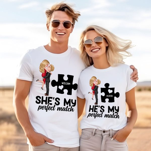 Couple Perfect Match Puzzle Couple Hugging Kissing Valentine‘s Day Personalized Matching Shirts [Set of 2 Shirts] Hot on Sale - Image 4