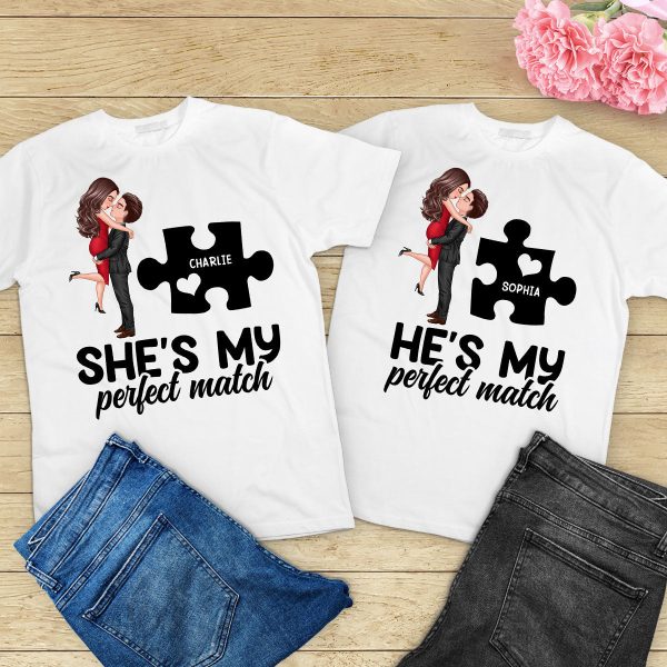 Couple Perfect Match Puzzle Couple Hugging Kissing Valentine‘s Day Personalized Matching Shirts [Set of 2 Shirts] Hot on Sale