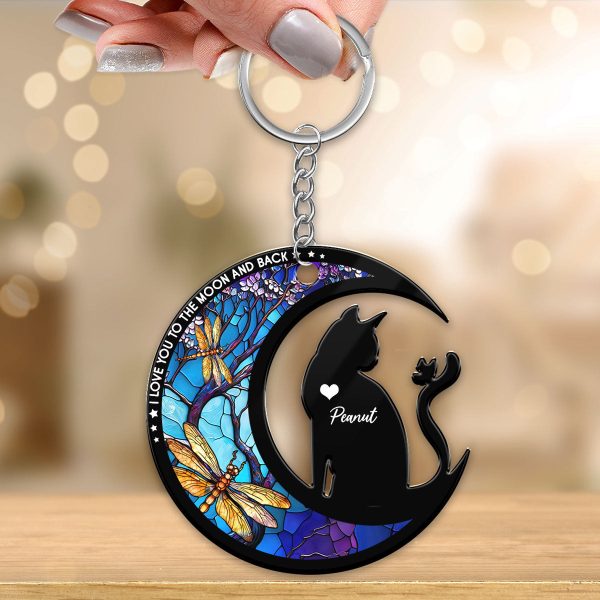 Cat Love To The Moon Personalized Memorial Keepsake Keychain For Cheap - Image 3