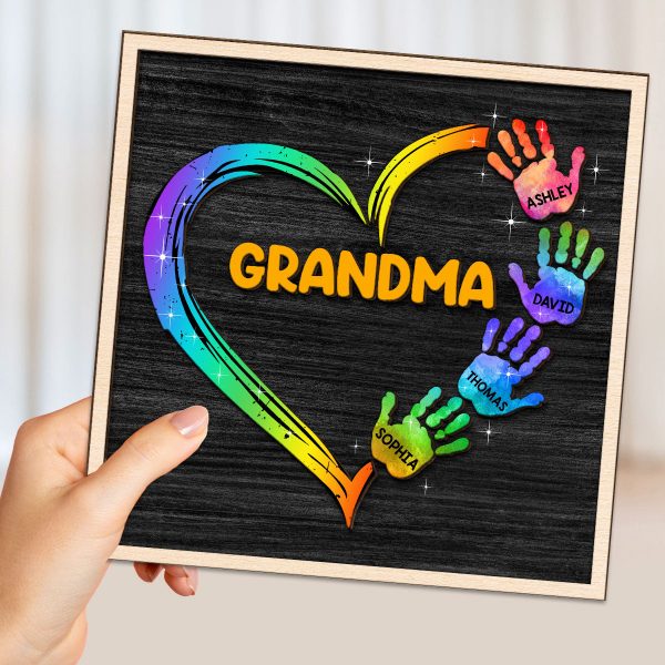 Grandma Mom Galaxy Hand Print Personalized 2-Layer Wooden Plaque Cheap - Image 4