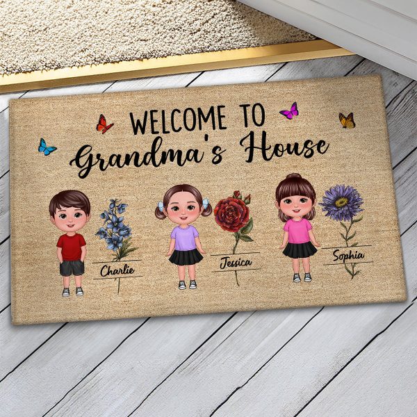 Welcome To Grandma House Beautiful Vintage Birth Month Flower Personalized Doormat For Discount - Image 3