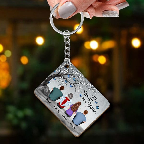 Blossom Tree Always With You Family Grandma Grandpa Dad Mom Kids Dogs Cats Sitting Memorial Personalized Wooden Keychain Online Sale - Image 3