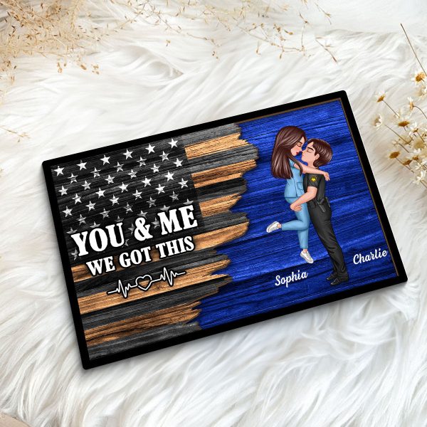 Saving Lives Together Hero Couple Half Flag Gifts by Occupation Gift For Her Gift For Him Firefighter, Nurse, Police Officer Personalized 2-Layer Wooden Plaque Sale - Image 5