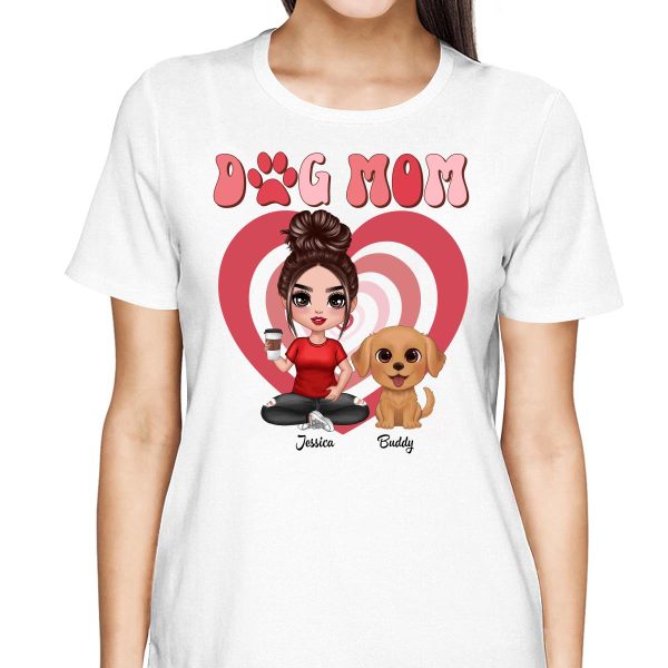Watercolor Cute Dogs Valentine‘s Day Hearts Pattern Dog Mom Personalized Shirt Cheap - Image 2