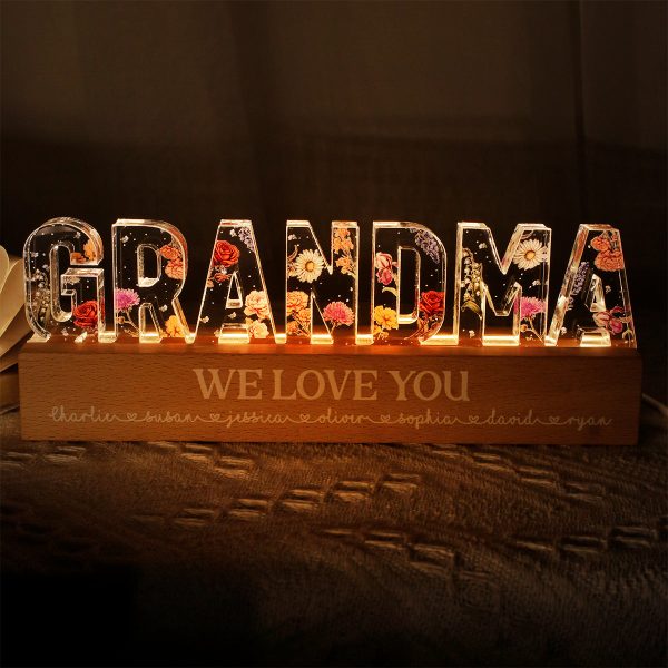 Custom Flower Printed LED Night Light, Birth Month Flowers, Gift For Grandma, Mom Fashion