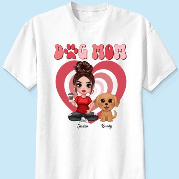 Watercolor Cute Dogs Valentine‘s Day Hearts Pattern Dog Mom Personalized Shirt Cheap - Image 5