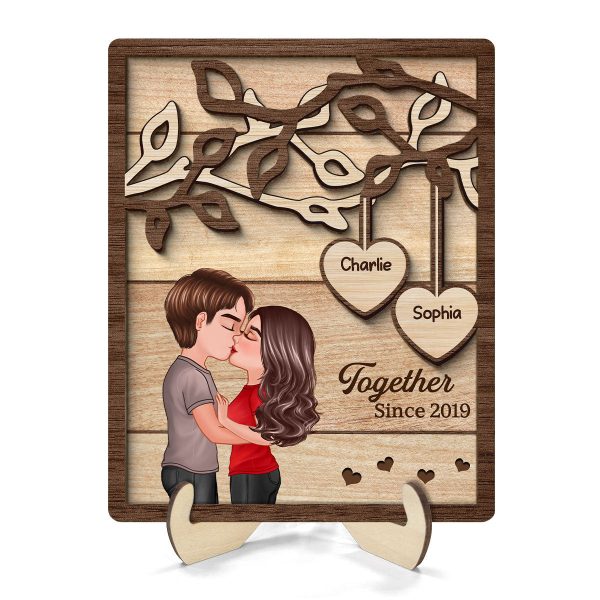 Couple Kissing Under Tree Personalized 2-Layer Rectangle Wooden Plaque For Cheap