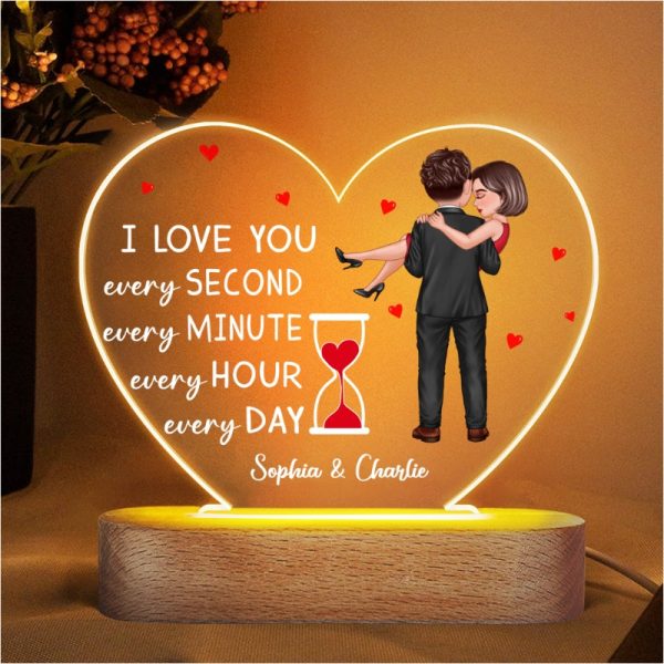 Doll Couple Holding Hourglass Valentine‘s Day Gift Personalized Heart Acrylic LED Night Light Supply - Image 4
