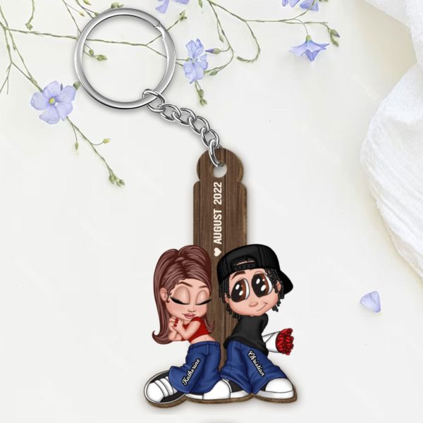 Y2K Couple Personalized Wooden Keychain, Gift For Him, For Her Sale - Image 5