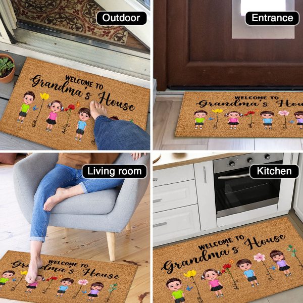 Welcome To Grandma Grandpa Grandparents House Grandkids Standing Watercolor Flowers Personalized Doormat Fashion - Image 5