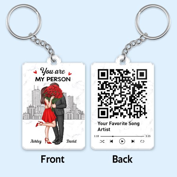 Elegant Couple Love Skyline Favorite Song Scannable QR Code Personalized Acrylic Keychain For Discount