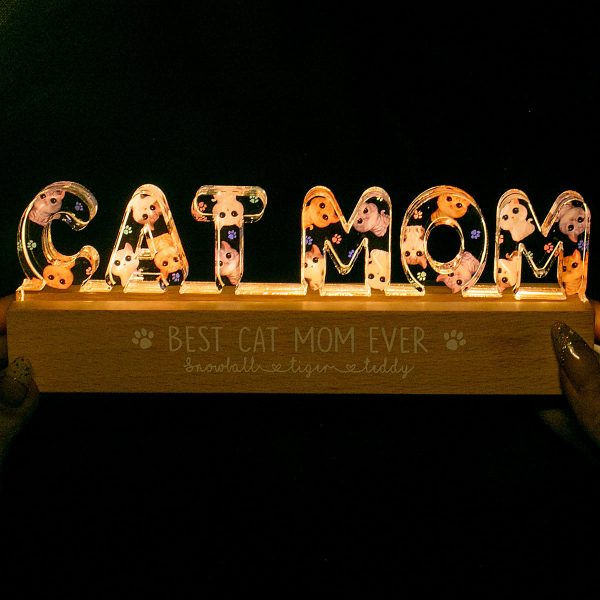 Cat Mom Watercolor Cute Cats Personalized LED Night Light Hot on Sale - Image 4