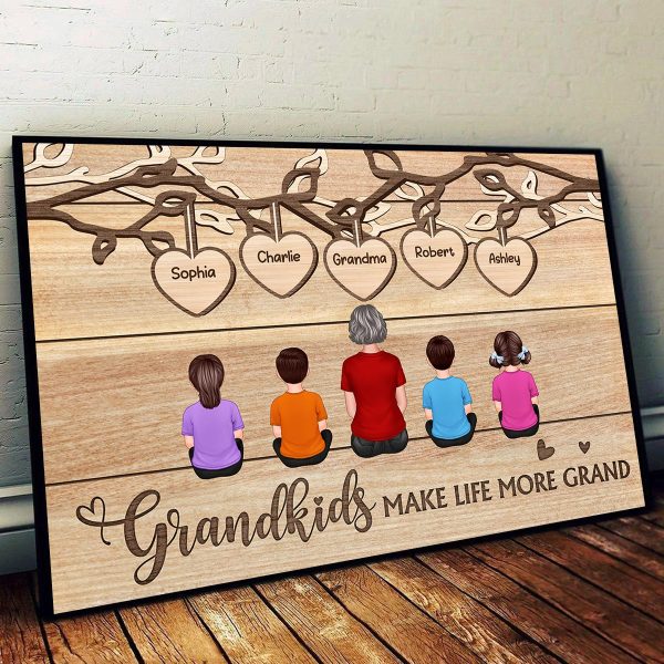 Grandkids Sitting Under Tree Mother‘s Day Gift For Grandma Personalized Horizontal Poster Online now - Image 4