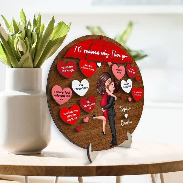 Reasons I Love You Couple Kissing Under Umbrella Personalized 2-layer Wooden Plaque Online - Image 3