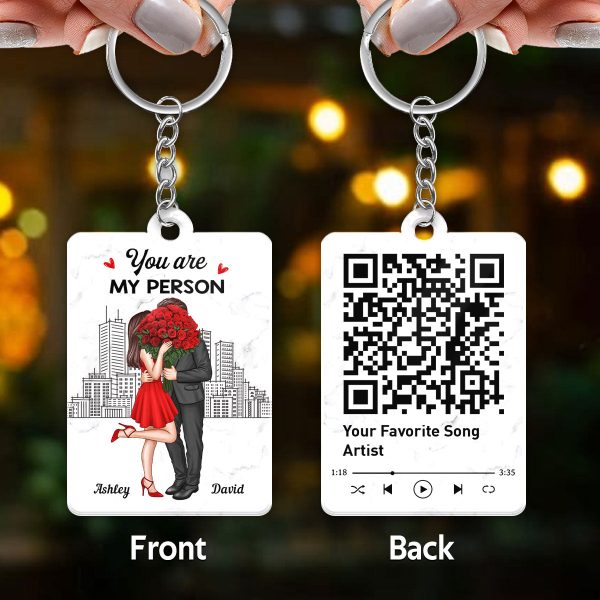 Elegant Couple Love Skyline Favorite Song Scannable QR Code Personalized Acrylic Keychain For Discount - Image 3