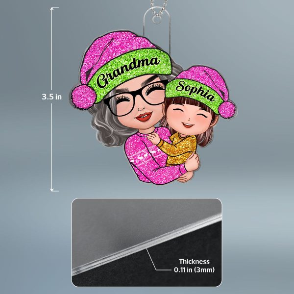 Grandma Hugging Grandkids Pink Sparkling Pattern Personalized Acrylic Ornament Online - Image 4